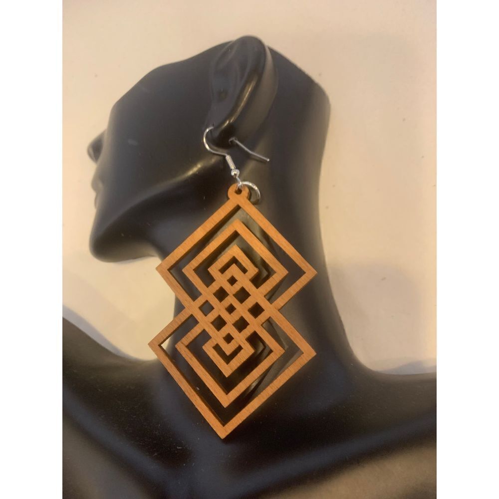 Double Diamond Laser Cut Wooden Earrings